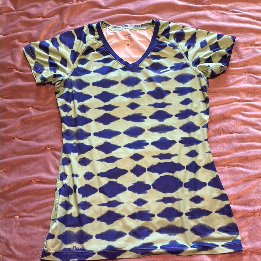 Nike Pro Blue and Seafoam Green Fitted Short Sleeve Women’s Tee